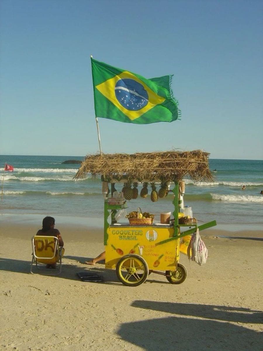 Coqueteiro com bandeira do Brasil na praia